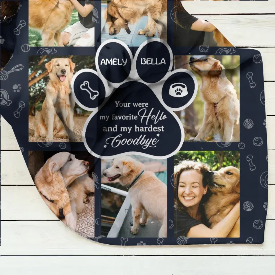 Personalized Memorial Dog Fleece Throw Blanket - Memorial Gift Idea For Dog Owner - Upload Dog Photo - You Were My Favorite Hello And My Hardest Goodbye