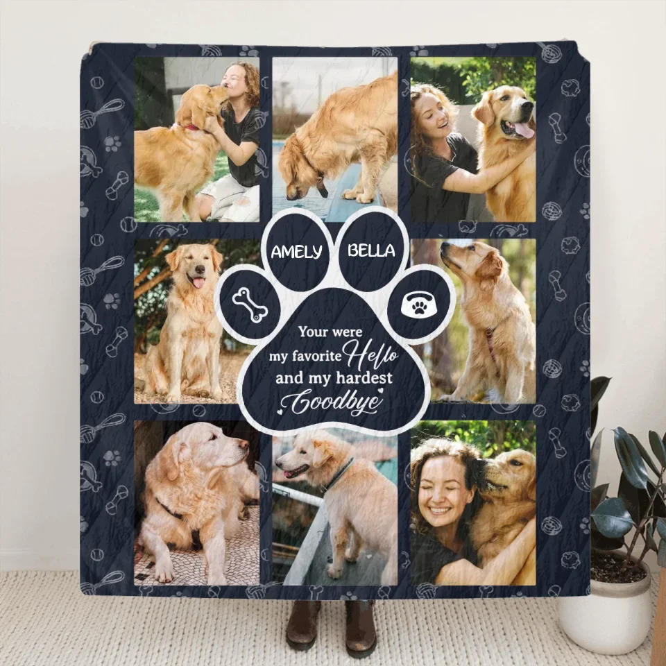 Personalized Memorial Dog Fleece Throw Blanket - Memorial Gift Idea For Dog Owner - Upload Dog Photo - You Were My Favorite Hello And My Hardest Goodbye