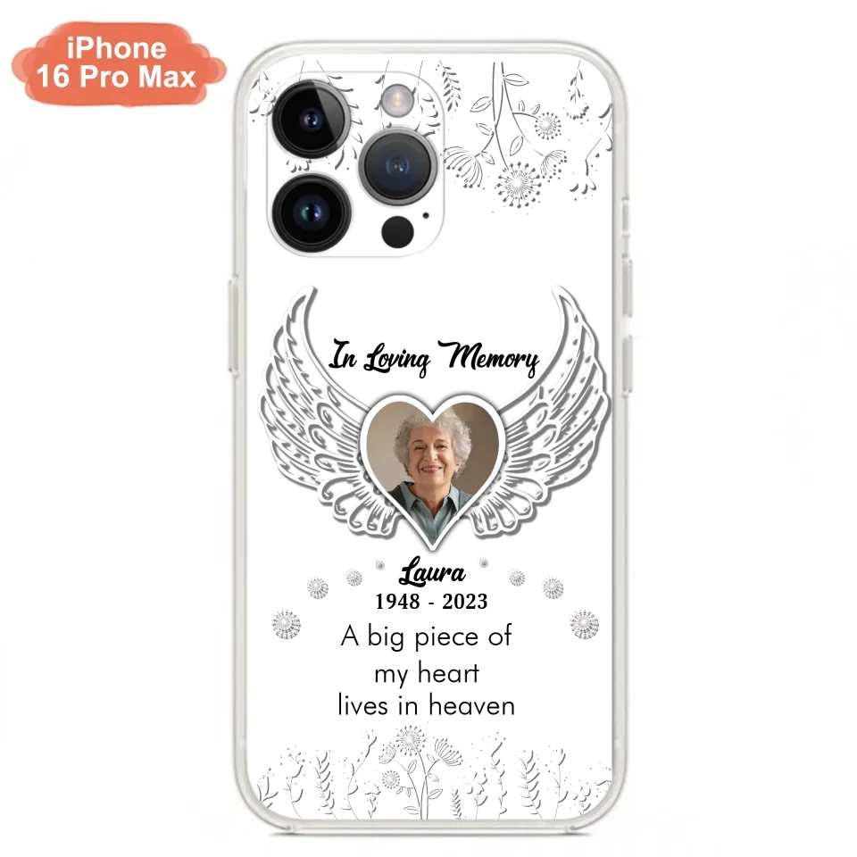 Personalized Memorial Phone Case - Upload Photo - Memorial Gift Idea For Family Member - A Big Piece Of My Heart Lives In Heaven - Case For iPhone/Samsung