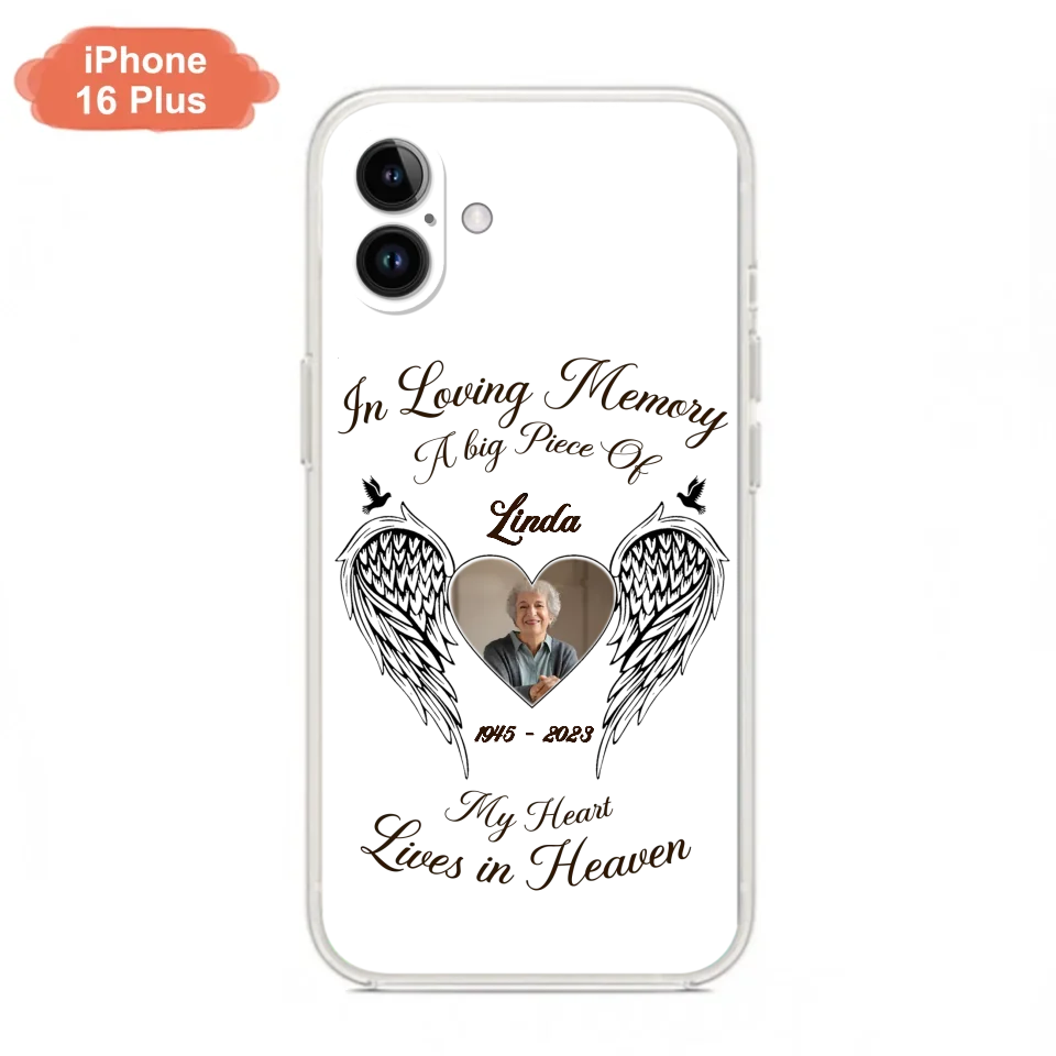 Custom Personalized Memorial Phone Case - Upload Photo - Memorial Gift Idea For Family Member/Pet Lovers - In Loving Memory A Big Piece Of My Heart Lives In Heaven