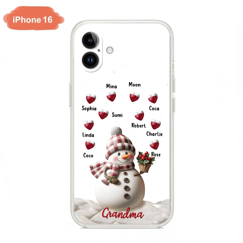 Custom Personalized Snowman Grandma Phone Case - Christmas Gift Idea For Grandma - Up to 10 Kids - Case For iPhone/Samsung