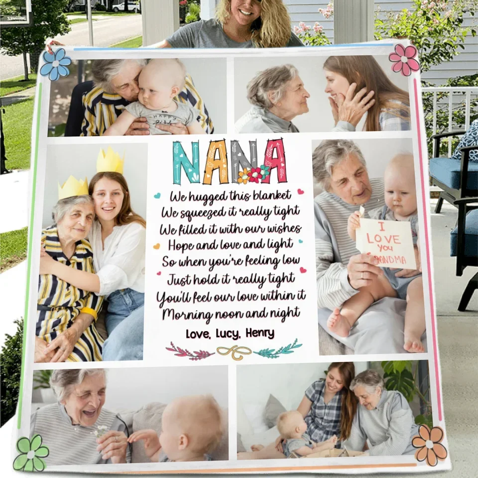 Personalized Nana Quilt/Fleece Throw Blanket - Gift Idea For Grandma From Grandkid - Upload Photos