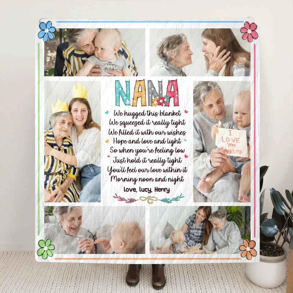Personalized Nana Quilt/Fleece Throw Blanket - Gift Idea For Grandma From Grandkid - Upload Photos