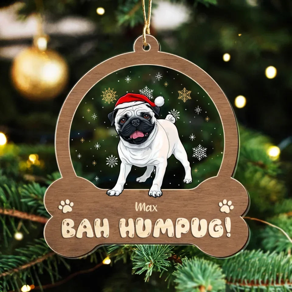 Personalized Humpug 2 Layered Mix Ornament - Christmas Gift Idea For Dog Lover/Pug Owner - Upload Photo - Up to 3 Dogs