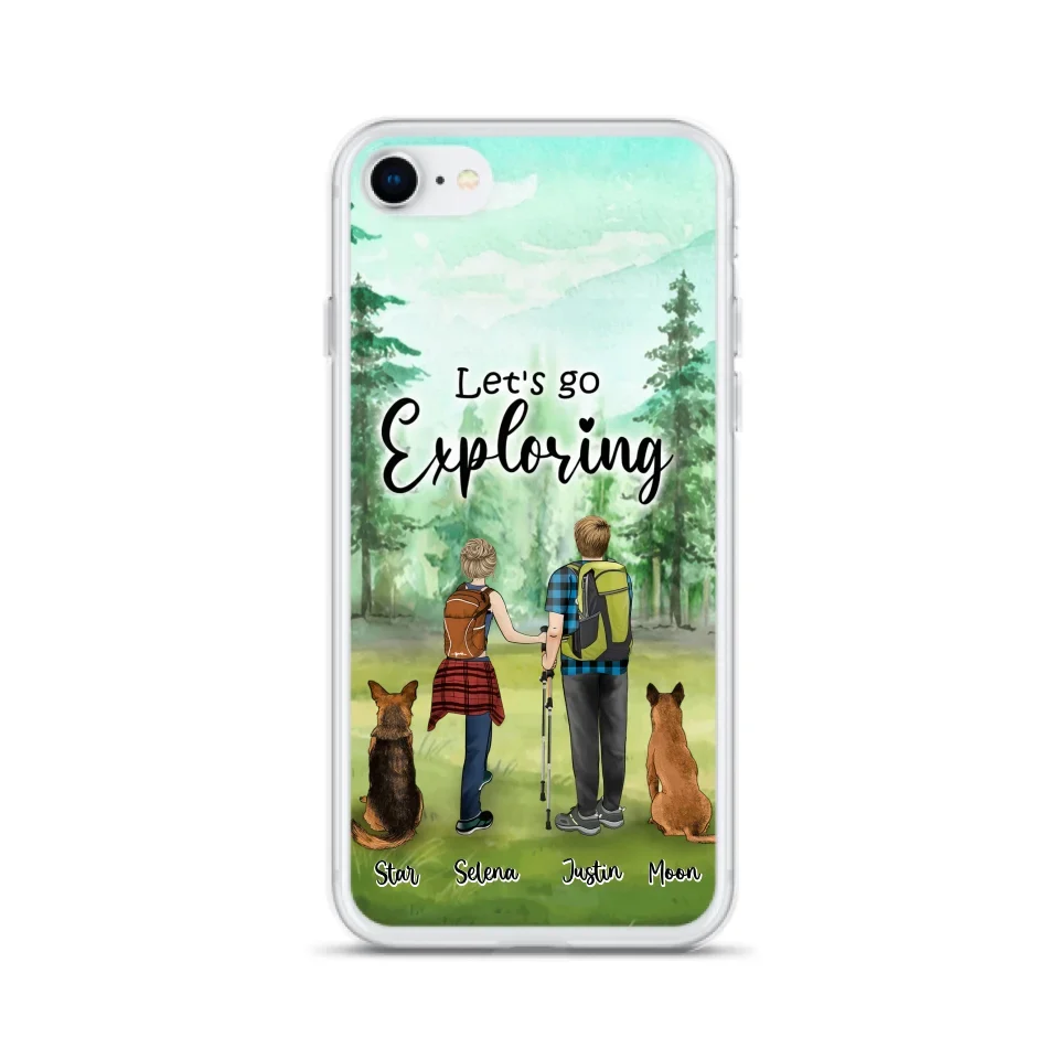 Custom Personalized Trekking Woods Couple With Dogs Phone Case - Couple With Upto 2 Pets - Case For iPhone and Samsung - 6CIAJ9
