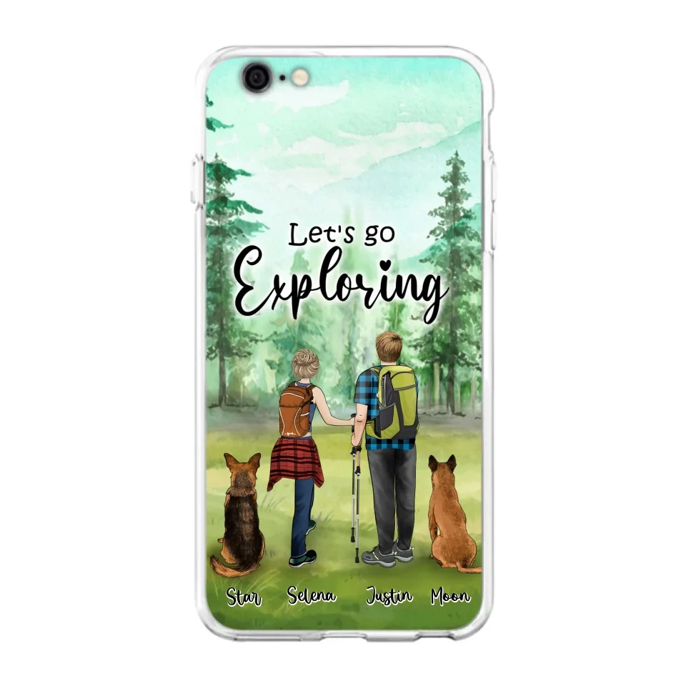 Custom Personalized Trekking Woods Couple With Dogs Phone Case - Couple With Upto 2 Pets - Case For iPhone and Samsung - 6CIAJ9