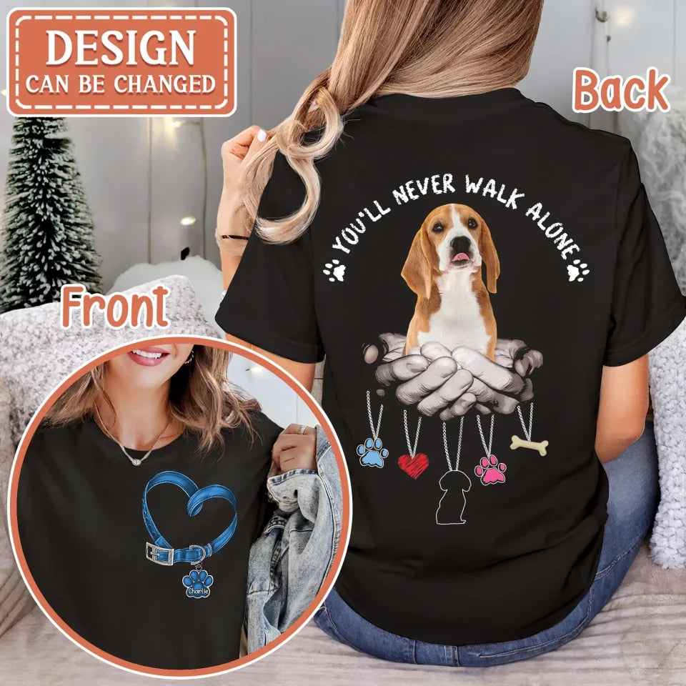 Personalized Memorial Dog AOP T-shirt - Upload Photo - Memorial Gift For Dog Lover - You'll Never Walk Alone