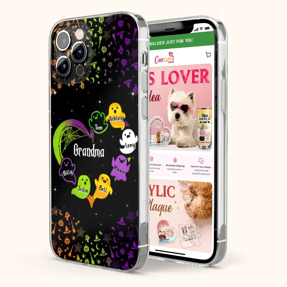 Personalized Grandma and Grandkids Ghost Phone Case - Halloween gift for Grandma - Up to 7 Grandkids - Case For iPhone/Samsung