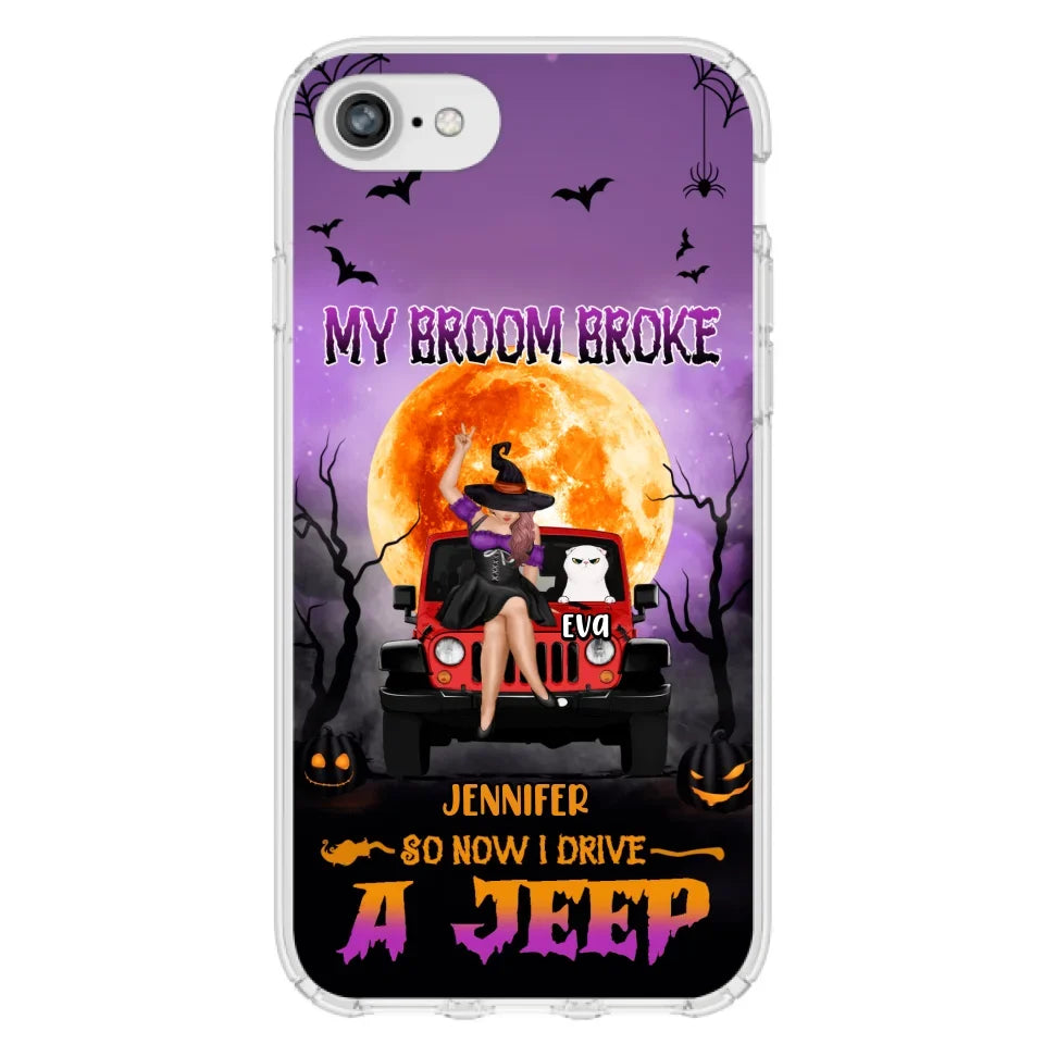 Custom Personalized Off-road Girl Phone Case - Upto 4 Cats - Halloween Gift Idea For Off-road Lovers/Cat Lovers - My Broom Broke - Case for iPhone/Samsung