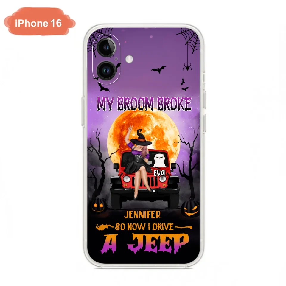 Custom Personalized Off-road Girl Phone Case - Upto 4 Cats - Halloween Gift Idea For Off-road Lovers/Cat Lovers - My Broom Broke - Case for iPhone/Samsung