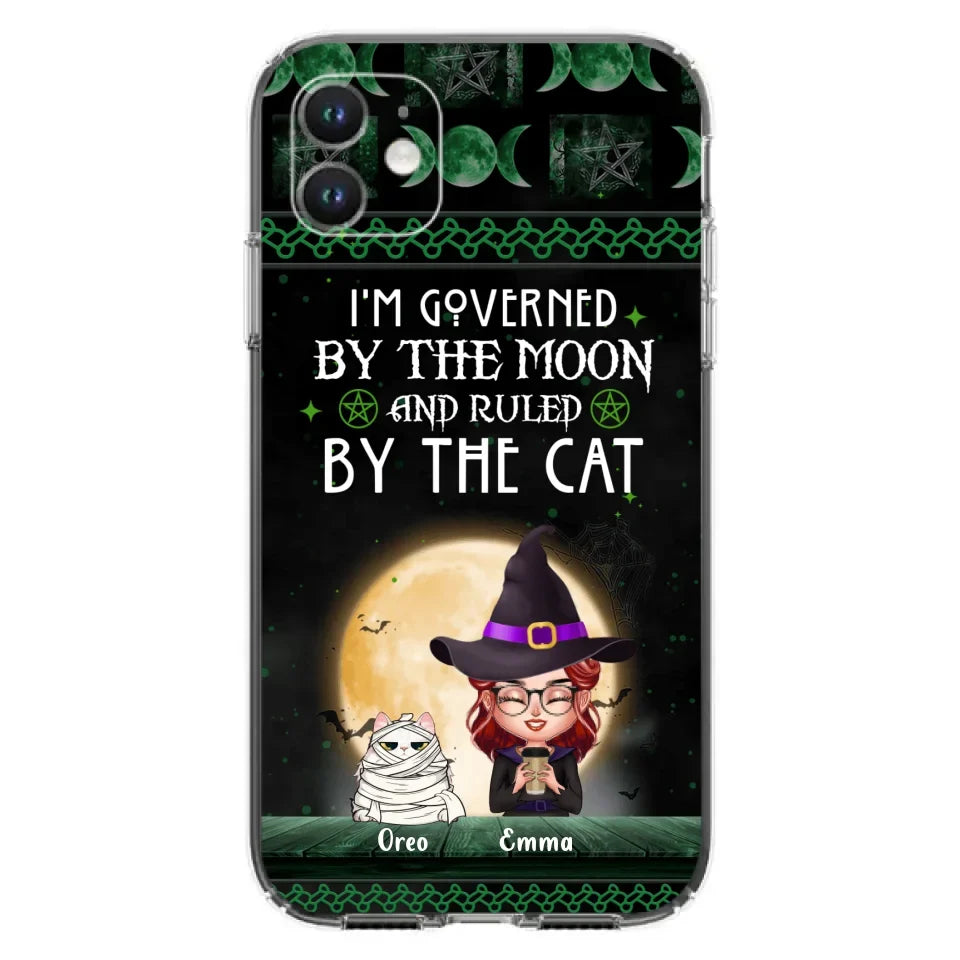 Custom Personalized Cats Witch Phone Case - Halloween Gift For Cat Lover - Governed By The Moon, Ruled By The Cats - Case For iPhone And Samsung