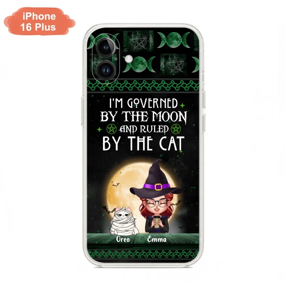 Custom Personalized Cats Witch Phone Case - Halloween Gift For Cat Lover - Governed By The Moon, Ruled By The Cats - Case For iPhone And Samsung