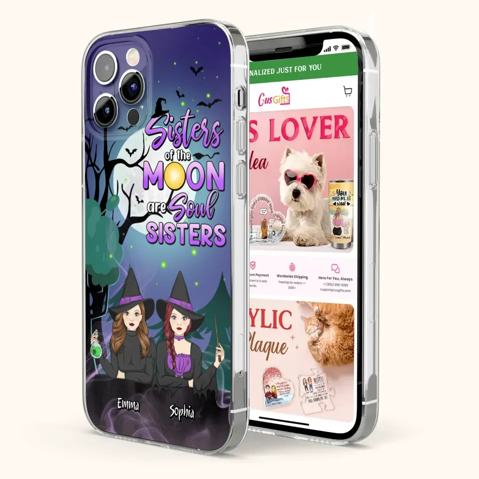 Custom Personalized Witches Phone Case for iPhone/ Samsung - Gift Idea For Halloween/ Friends with up to 4 Witches - Sisters Of The Moon Are Soul Sisters
