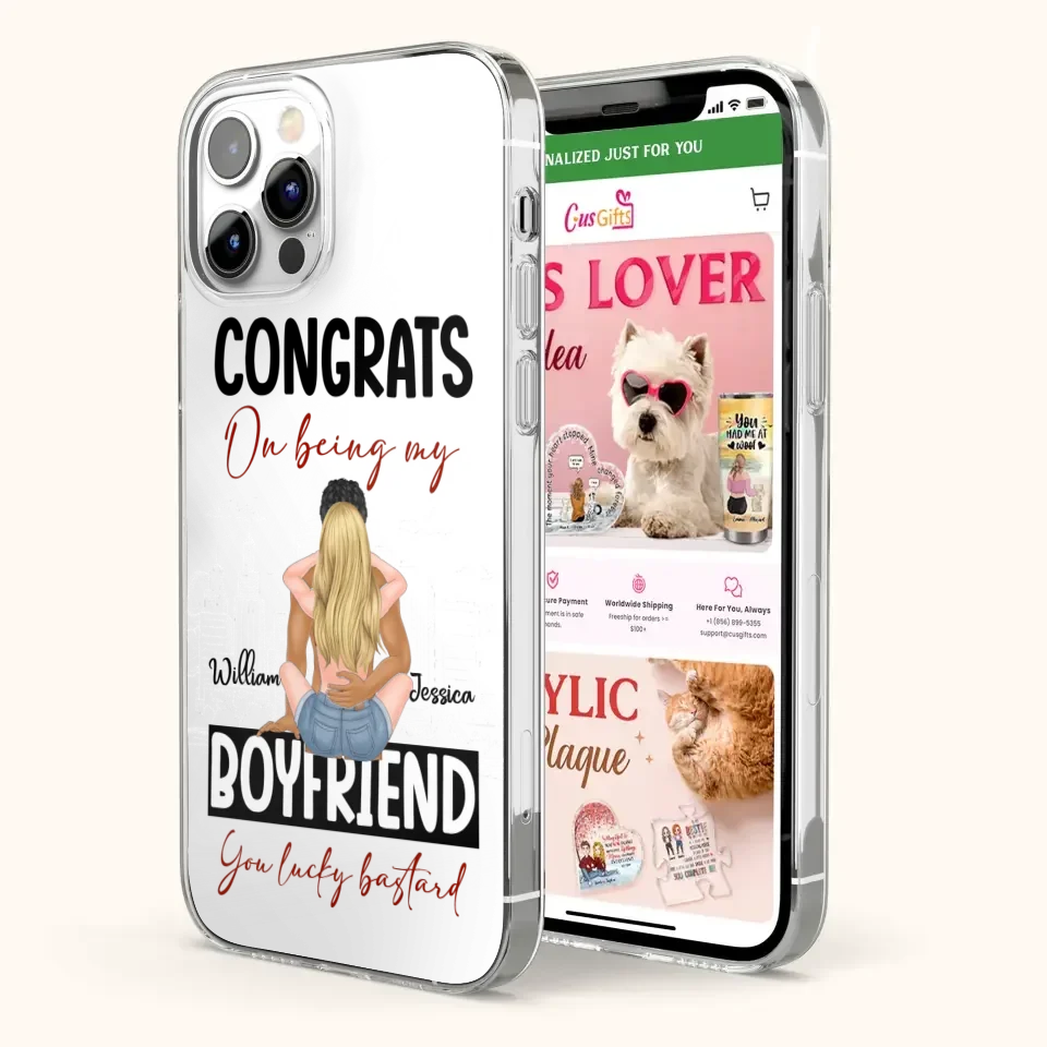 Personalized Couple Phone Case - Gift Idea For Couple/Valentines Day - Congrats On Being My Boyfriend You Lucky Bastard - Case For iPhone/Samsung