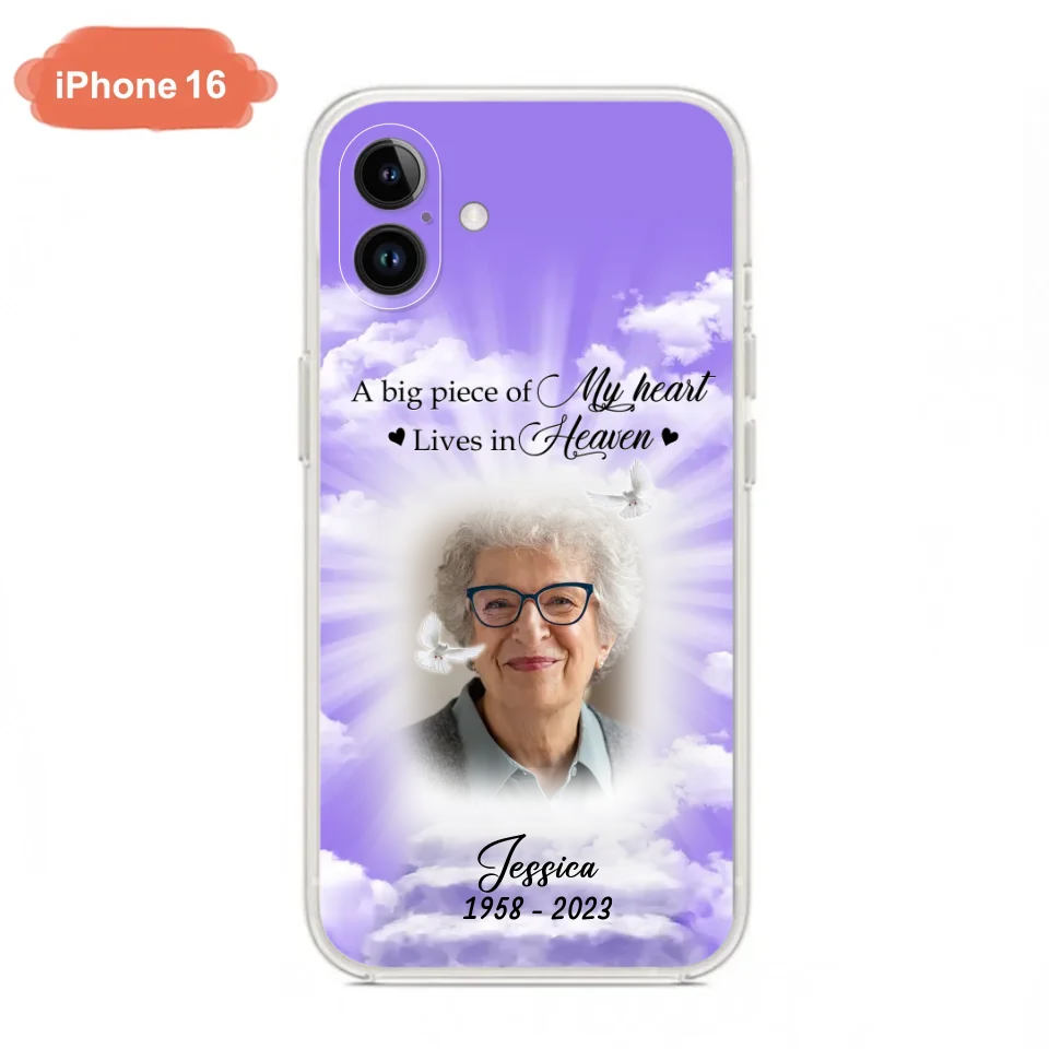 Custom Personalized Memorial Photo Phone Case - Memorial Gift Idea For Mother's Day/Father's Day - A Big Piece Of My Heart Lives In Heaven - Case For iPhone/Samsung