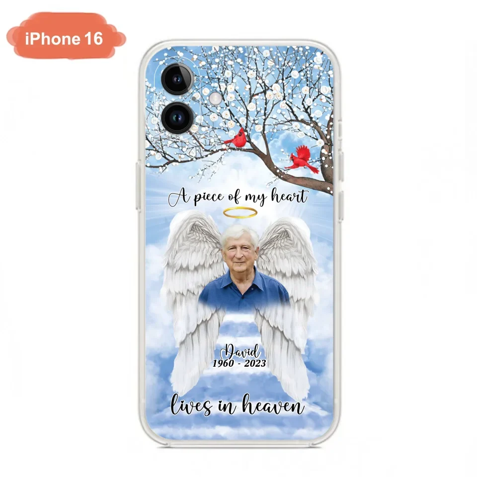 Custom Personalized Memorial Wings Upload Photo Phone Case - Memorial Gift Idea - A Piece Of My Heart Lives In Heaven