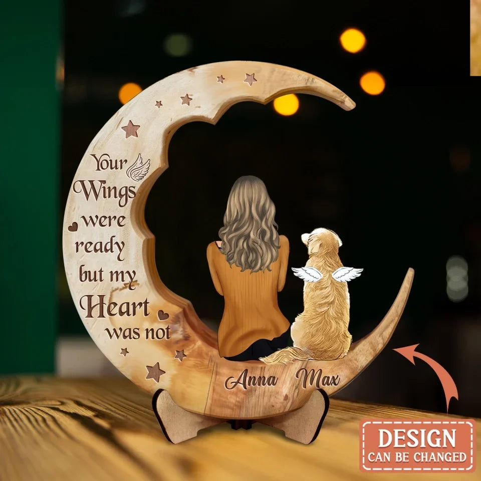 Personalized Memorial Pet Moon Wooden Art - Memorial Gift Idea for Cat/Dog Lover - No Longer By My Side Forever In My Heart