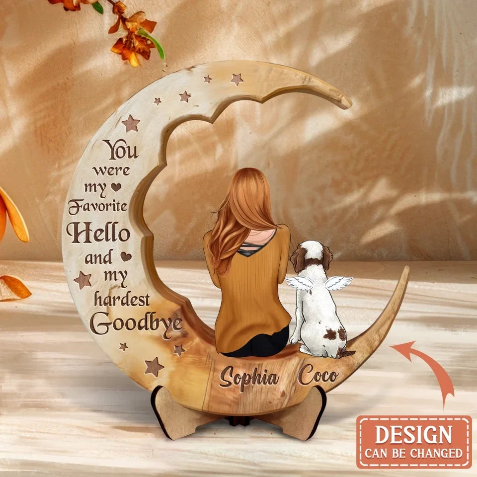 Personalized Memorial Pet Moon Wooden Art - Memorial Gift Idea for Cat/Dog Lover - No Longer By My Side Forever In My Heart