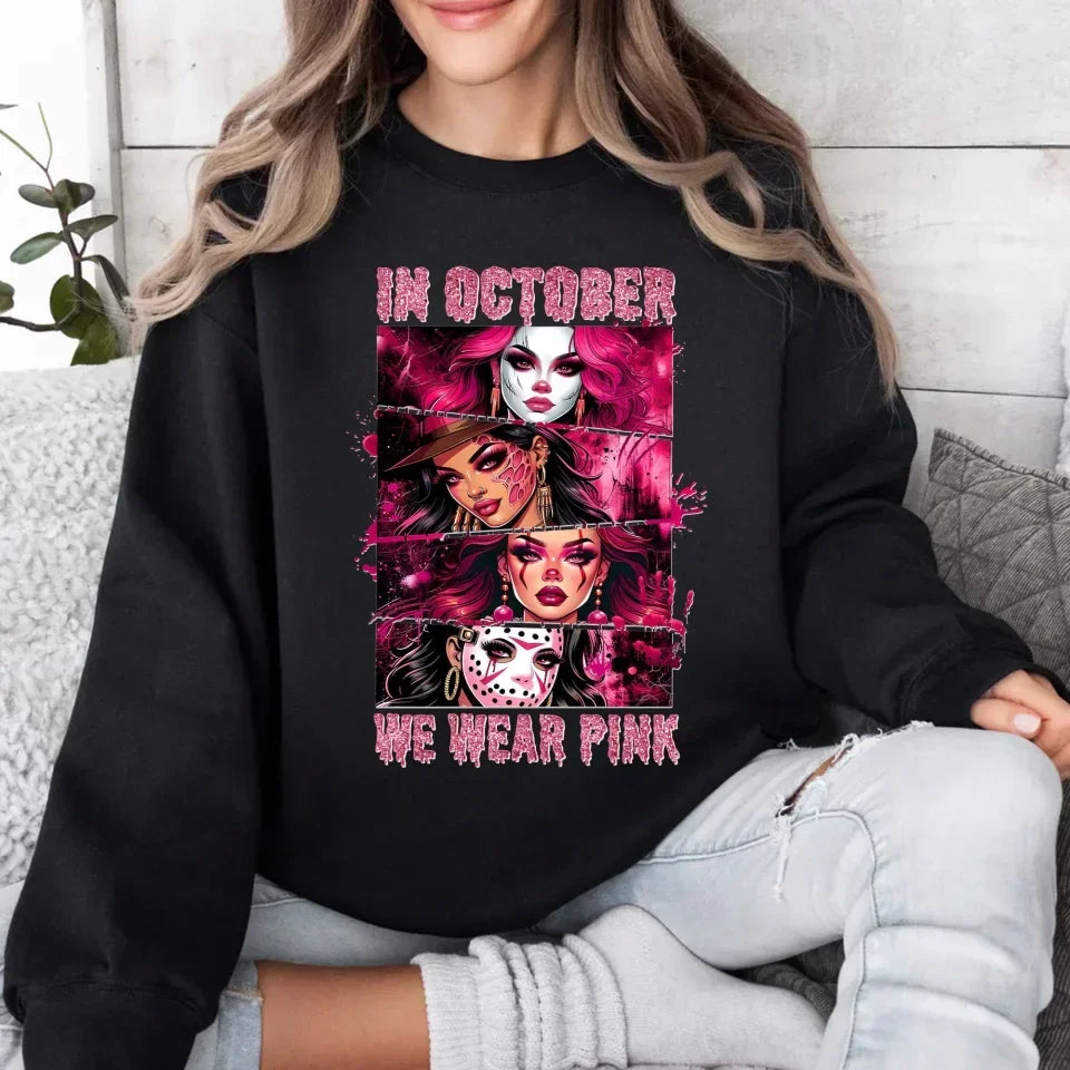 In October Pink Horror Shirt/ Hoodie - Gift Idea For Halloween/ Friend