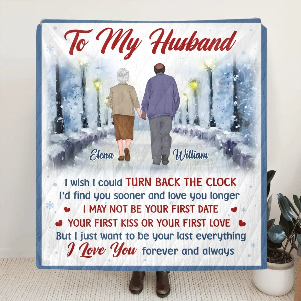 Personalized Old Couple Quilt/Fleece Throw Blanket - Gift Idea For Wife/Husband - I Wish I Could Turn Back The Clock
