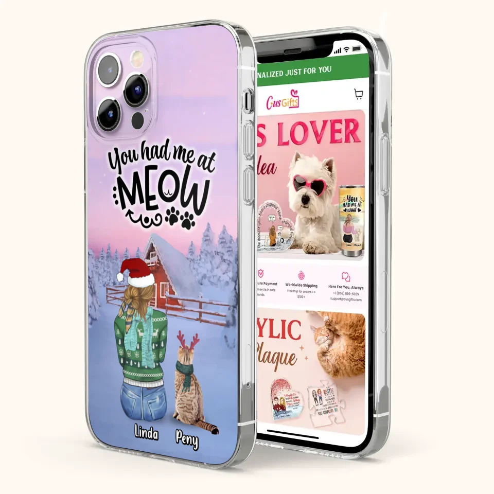 Personalized Christmas Cat Mom Phone Case - Up to 5 Cats - Christmas Gift Idea For Cat Lover - You Had Me At Meow - Case For iPhone And Samsung