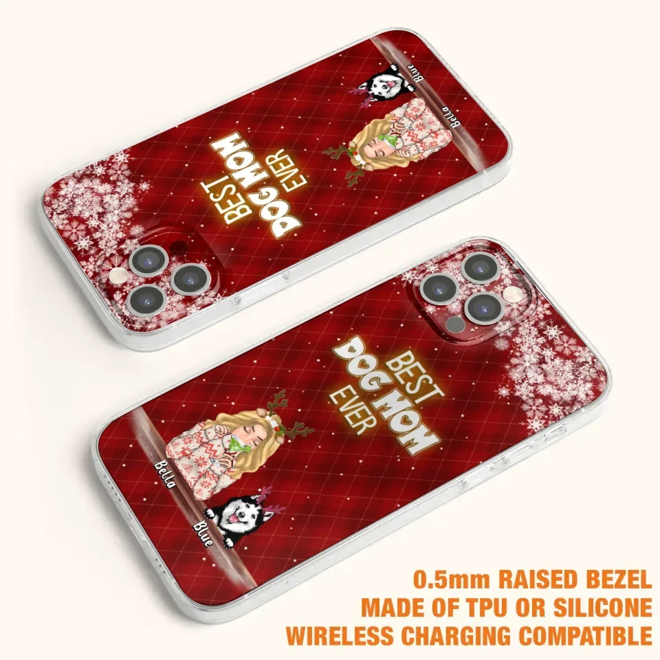 Personalized Christmas Dog Mom Phone Case - Up to 5 Dogs - Christmas Gift Idea For Dog Mom/Dog Lover - Best Dog Mom Ever - Case For iPhone And Samsung