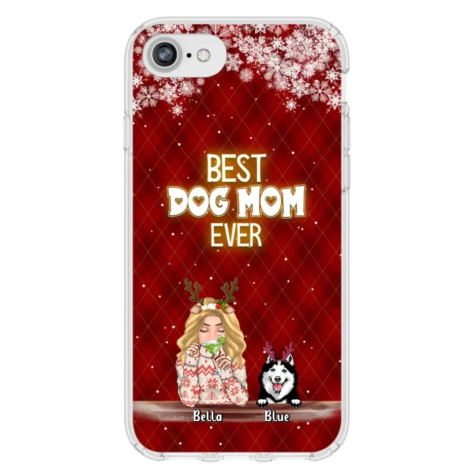 Personalized Christmas Dog Mom Phone Case - Up to 5 Dogs - Christmas Gift Idea For Dog Mom/Dog Lover - Best Dog Mom Ever - Case For iPhone And Samsung