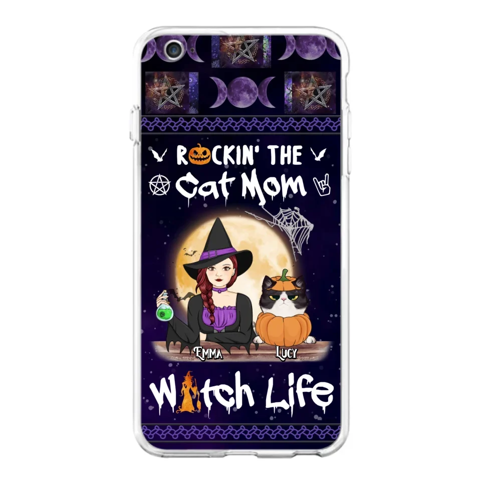 Custom Personalized Pet Witch Phone Case - Up to 4 Pets - Halloween Gift For Dog/ Cat Lover - Rockin' The Cat Mom & Witch Life - Case For iPhone And Samsung