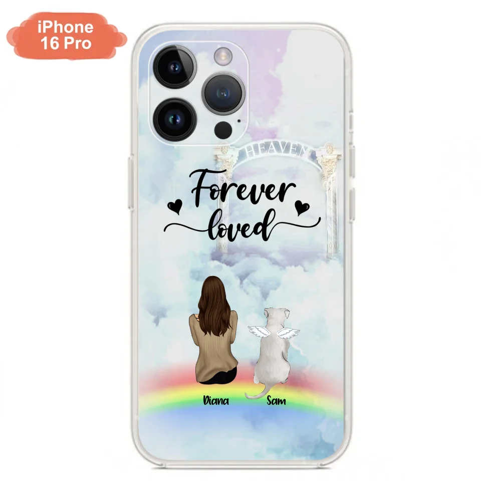 Custom Personalized Memorial Pets Phone Case - Man/Woman With Upto 4 Pets - Memorial Gift For Dog Lovers/Cat Lovers - Forever Loved - For iPhone And Samsung Phone Case - AXSIO5