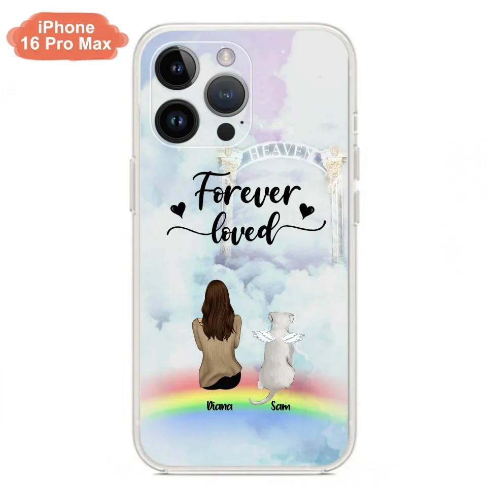 Custom Personalized Memorial Pets Phone Case - Man/Woman With Upto 4 Pets - Memorial Gift For Dog Lovers/Cat Lovers - Forever Loved - For iPhone And Samsung Phone Case - AXSIO5