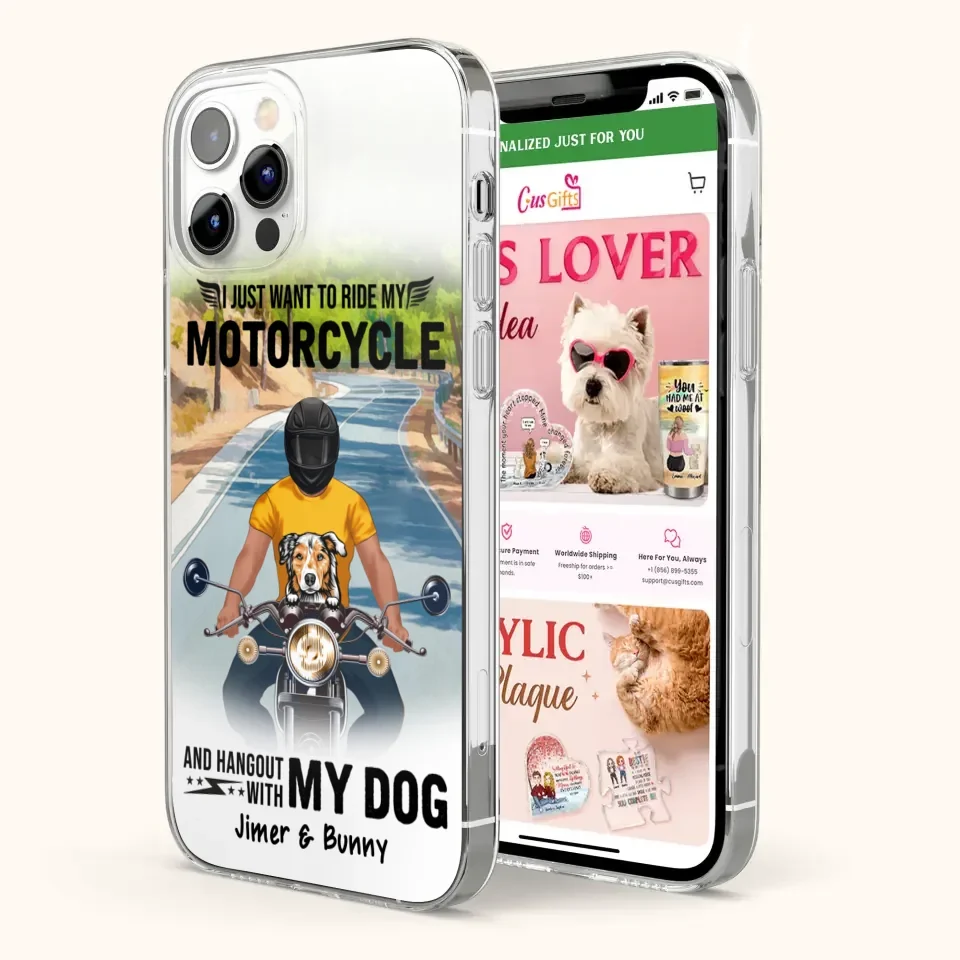 Custom Personalized Dog With Biker Phone Case - Upto 3 Dogs - Gifts For Dog Lover - Hangout With My Dog - Phone Case For iPhone And Samsung