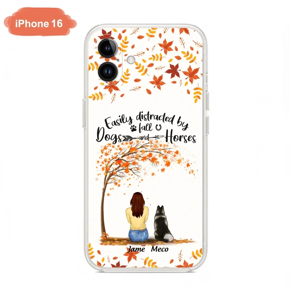 Custom Personalized Horse Dog Mom In Autumn Phone Case - Upto 3 Horses/ Dogs  - Case For iPhone And Samsung
