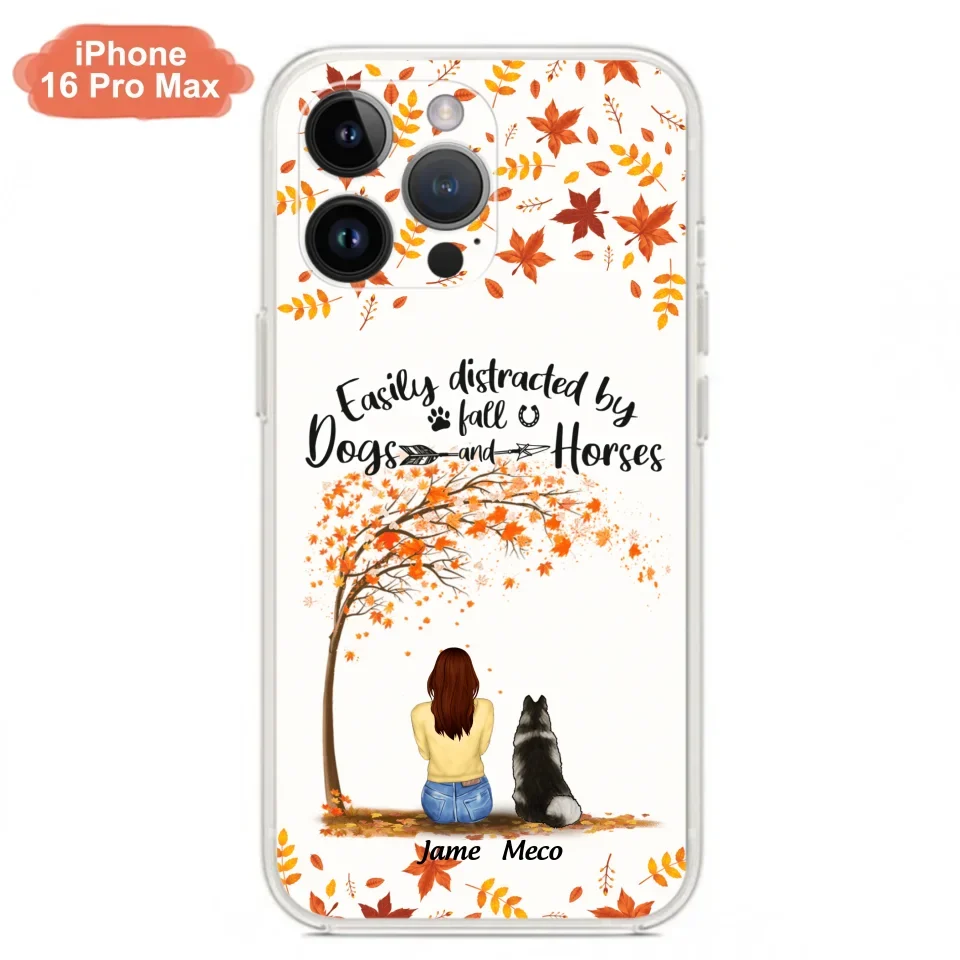 Custom Personalized Horse Dog Mom In Autumn Phone Case - Upto 3 Horses/ Dogs  - Case For iPhone And Samsung