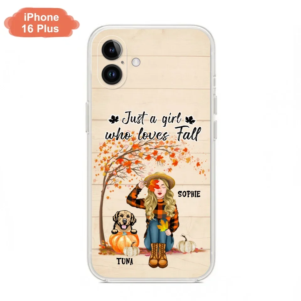 Custom Personalized Fall Dog Mom Phone Case- Upto 4 Pets - Best Gift For Dog Lovers - Just A Girl Who Loves Fall - Case For Iphone Samsung - MTJKZW