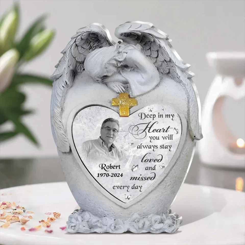 Personalized Angel Memorial Acrylic Plaque - Upload Photo - Memorial Gift Idea For Family - Deep In My Heart