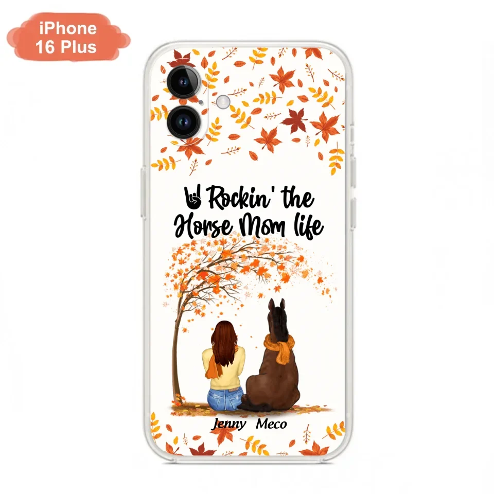 Custom Personalized Horse Mom In Autumn Phone Case - Girl With Upto 3 Horses - Case For iPhone And Samsung