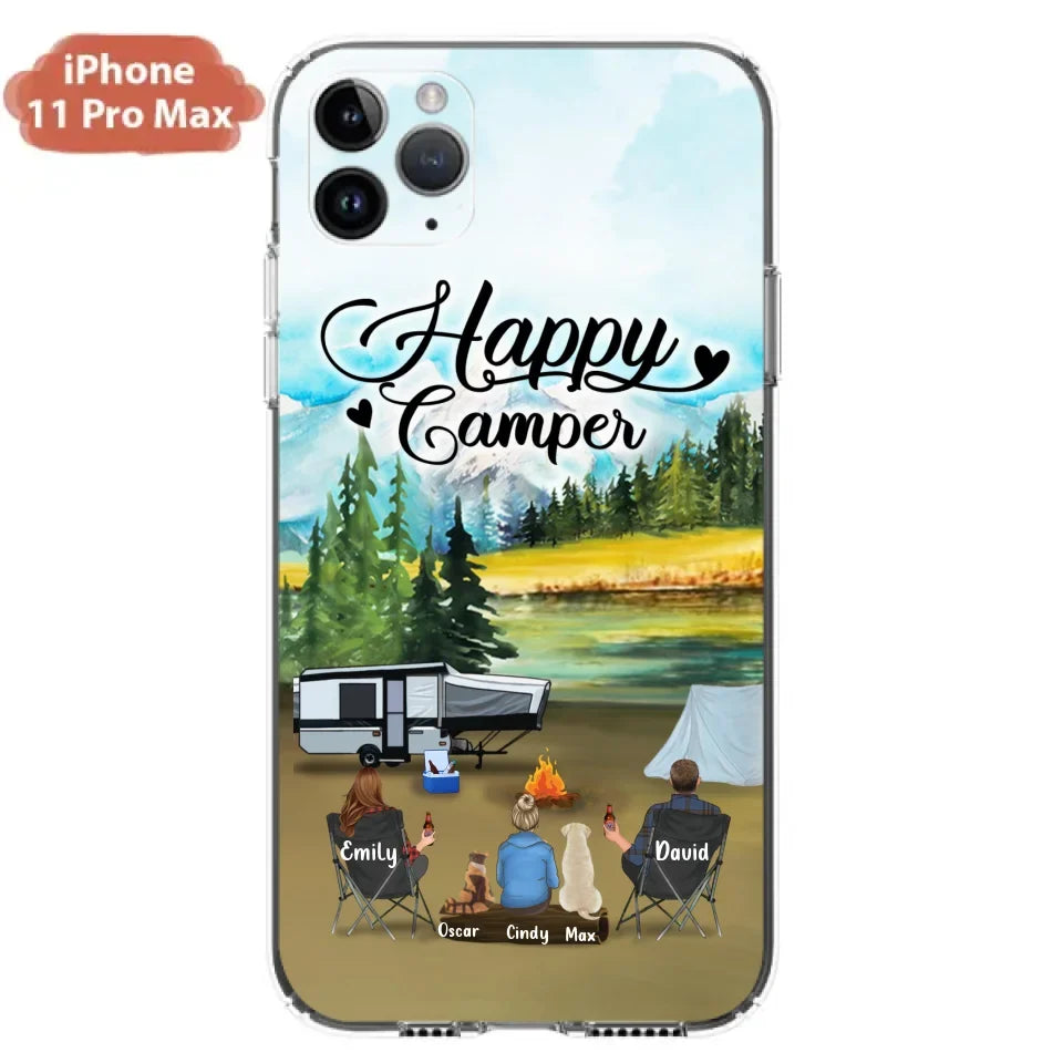 Personalized Camping Phone Case - Parents With 1 Kids And 2 Pets - Best Gift For Family - Happy Camper - Case For iPhone And Samsung
