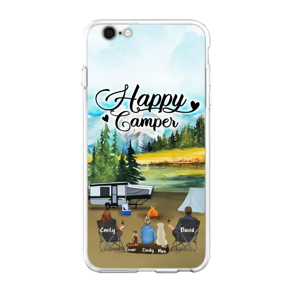 Personalized Camping Phone Case - Parents With 1 Kids And 2 Pets - Best Gift For Family - Happy Camper - Case For iPhone And Samsung
