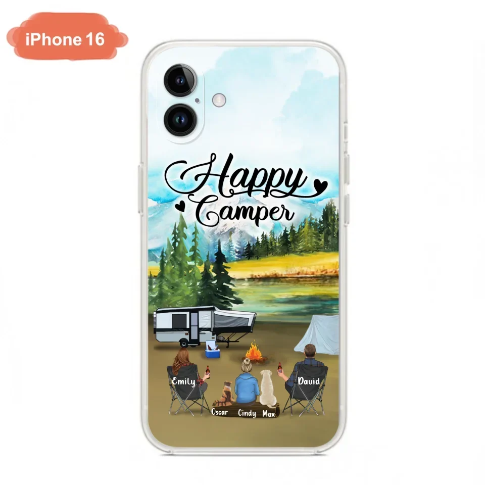 Personalized Camping Phone Case - Parents With 1 Kids And 2 Pets - Best Gift For Family - Happy Camper - Case For iPhone And Samsung