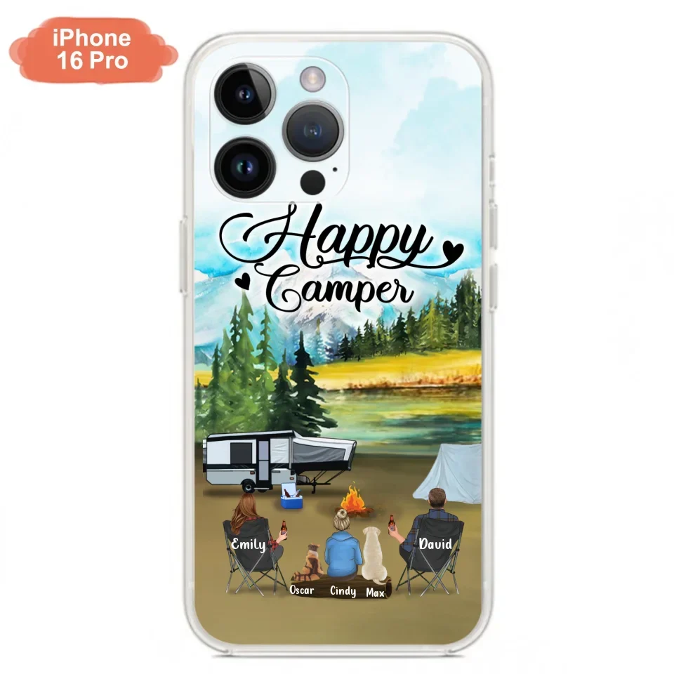 Personalized Camping Phone Case - Parents With 1 Kids And 2 Pets - Best Gift For Family - Happy Camper - Case For iPhone And Samsung