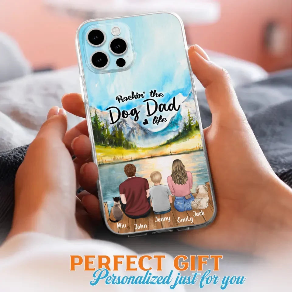 Personalized Pet Couple Phone Case - Parent With 1 Kid And 2 Pets - Case For iPhone And Samsung