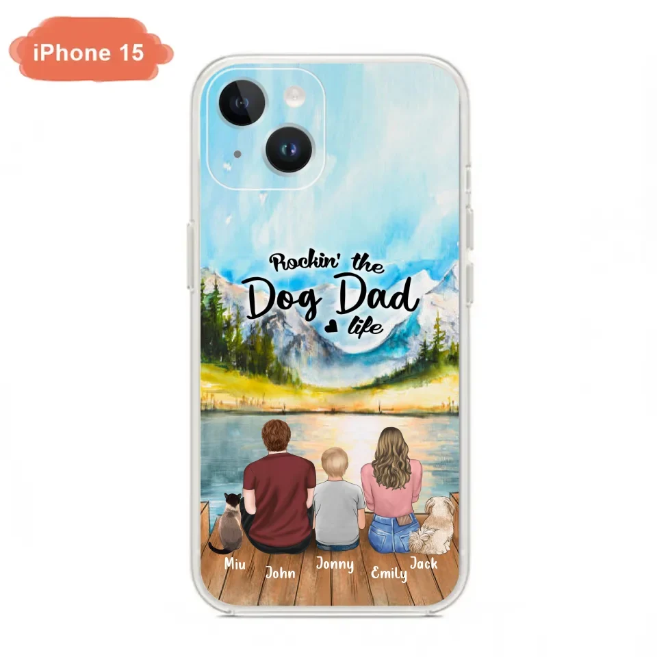 Personalized Pet Couple Phone Case - Parent With 1 Kid And 2 Pets - Case For iPhone And Samsung