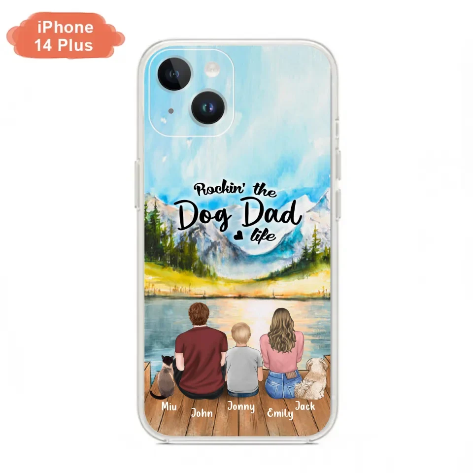 Personalized Pet Couple Phone Case - Parent With 1 Kid And 2 Pets - Case For iPhone And Samsung