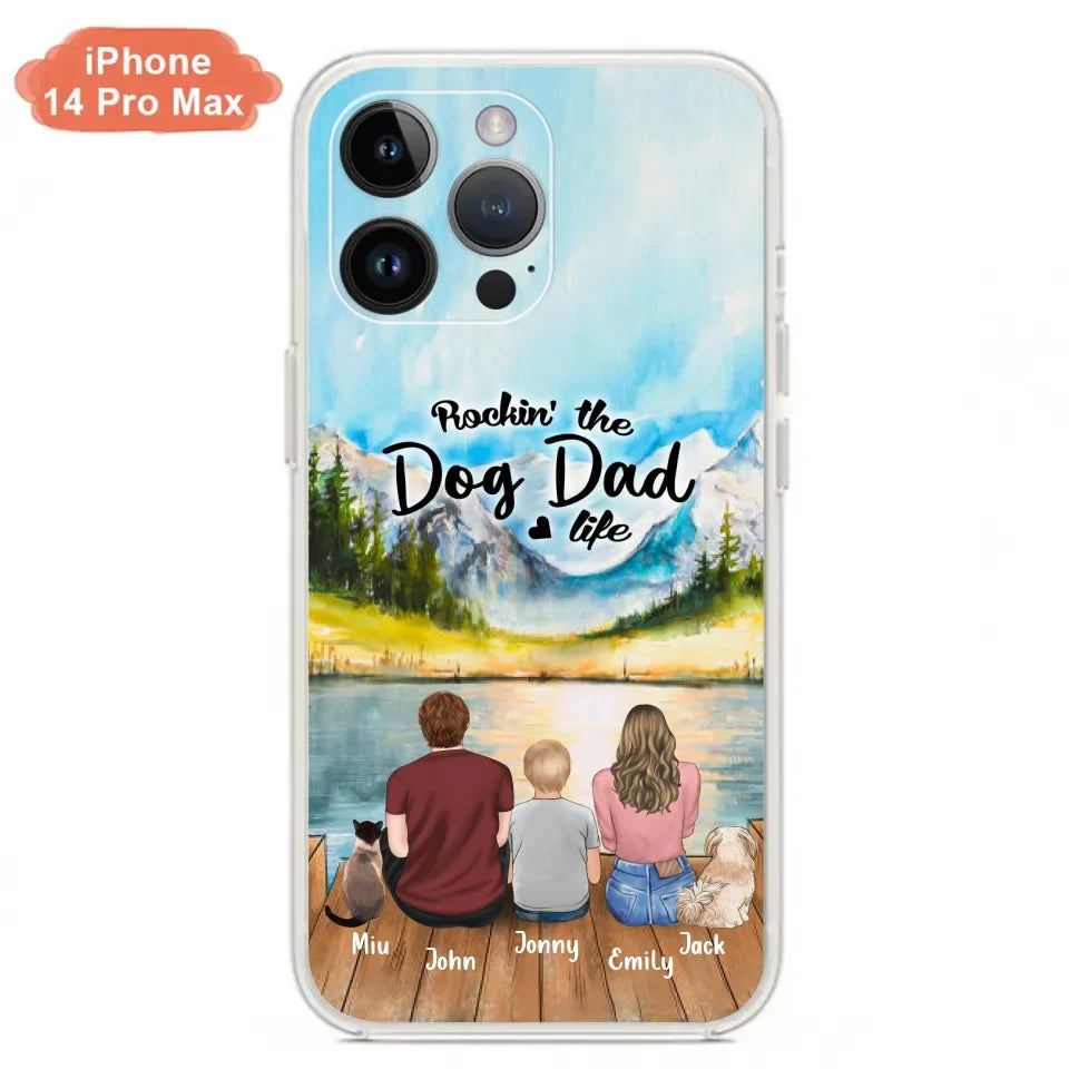 Personalized Pet Couple Phone Case - Parent With 1 Kid And 2 Pets - Case For iPhone And Samsung