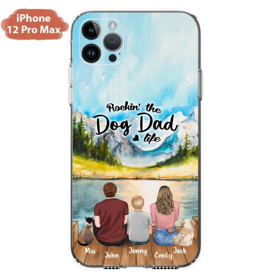 Personalized Pet Couple Phone Case - Parent With 1 Kid And 2 Pets - Case For iPhone And Samsung