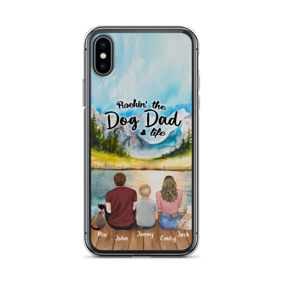 Personalized Pet Couple Phone Case - Parent With 1 Kid And 2 Pets - Case For iPhone And Samsung