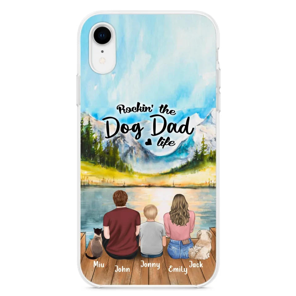 Personalized Pet Couple Phone Case - Parent With 1 Kid And 2 Pets - Case For iPhone And Samsung