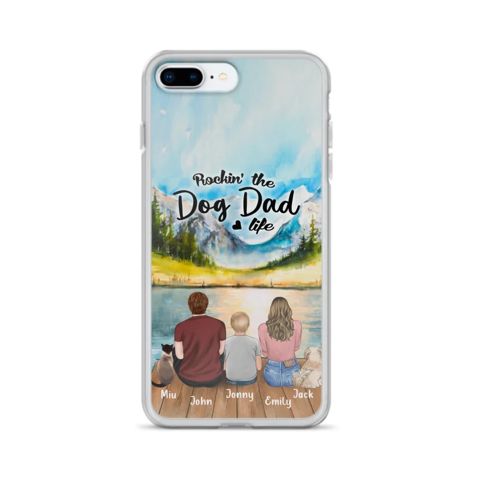 Personalized Pet Couple Phone Case - Parent With 1 Kid And 2 Pets - Case For iPhone And Samsung