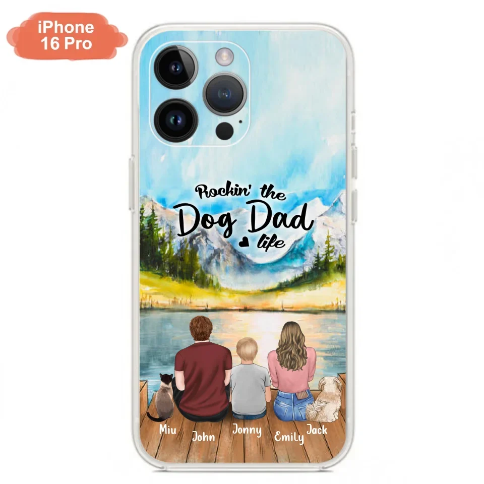 Personalized Pet Couple Phone Case - Parent With 1 Kid And 2 Pets - Case For iPhone And Samsung