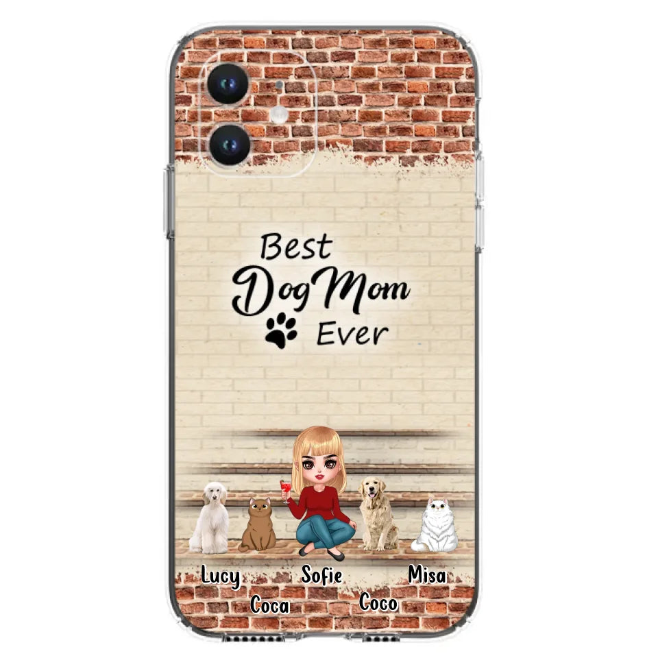 Custom Personalized Dog/Cat Mom Phone Case - Gift Idea For Dog/Cat Lovers/Mother's Day - Upto 3 Dogs/Cats - Best Dog Mom Ever - Cases For iPhone/Samsung